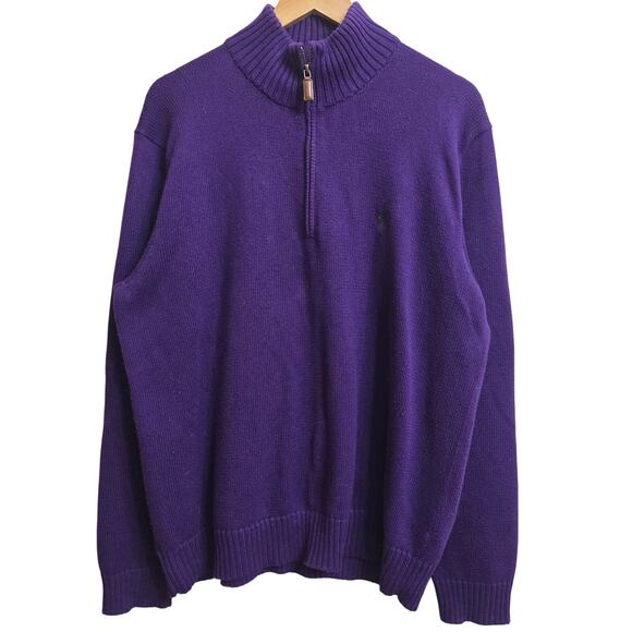 Polo Ralph Lauren Mens Vintage 90s Y2K Preppy Quarter Zip Knit Sweater L Purple - Picture 1 of 12